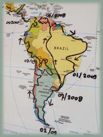 Carte de notre trajet en Amérique Latine